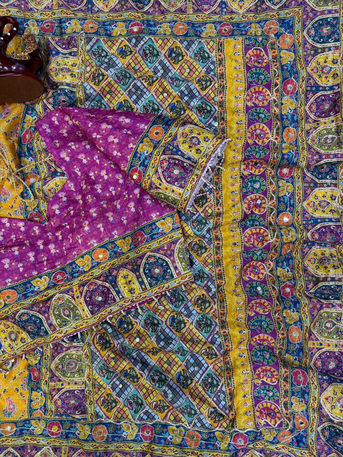 Designer Printed Chinon Saree with Diamond Handwork & Stitched Blouse
