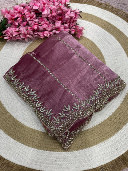 Designer Bareberry Chiffon Saree with Heavy Handcrafted Khatli Work