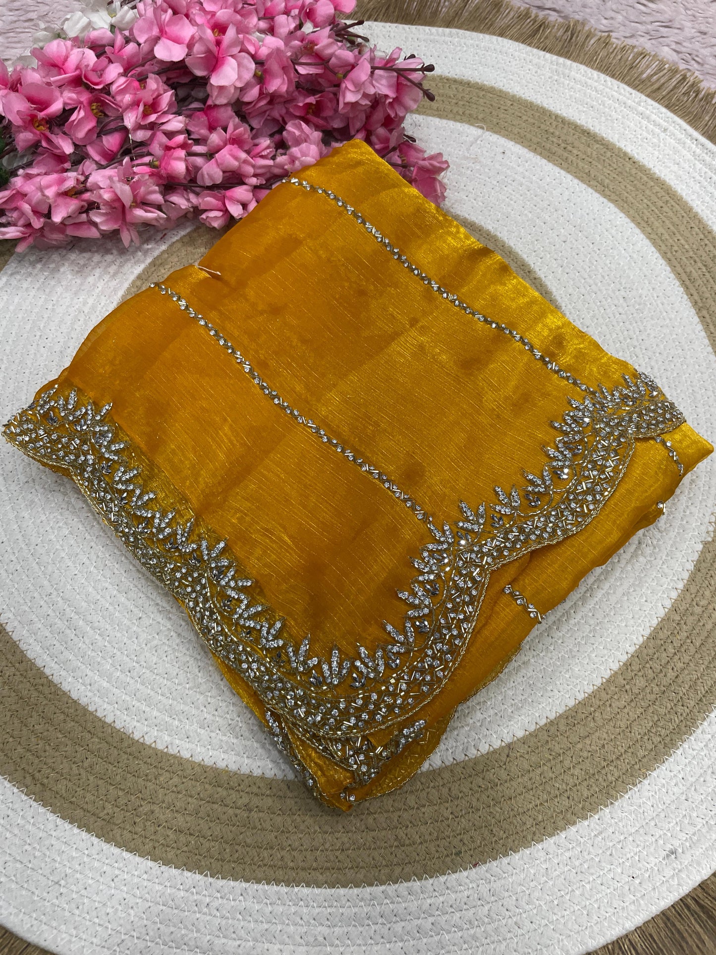 Designer Bareberry Chiffon Saree with Heavy Handcrafted Khatli Work