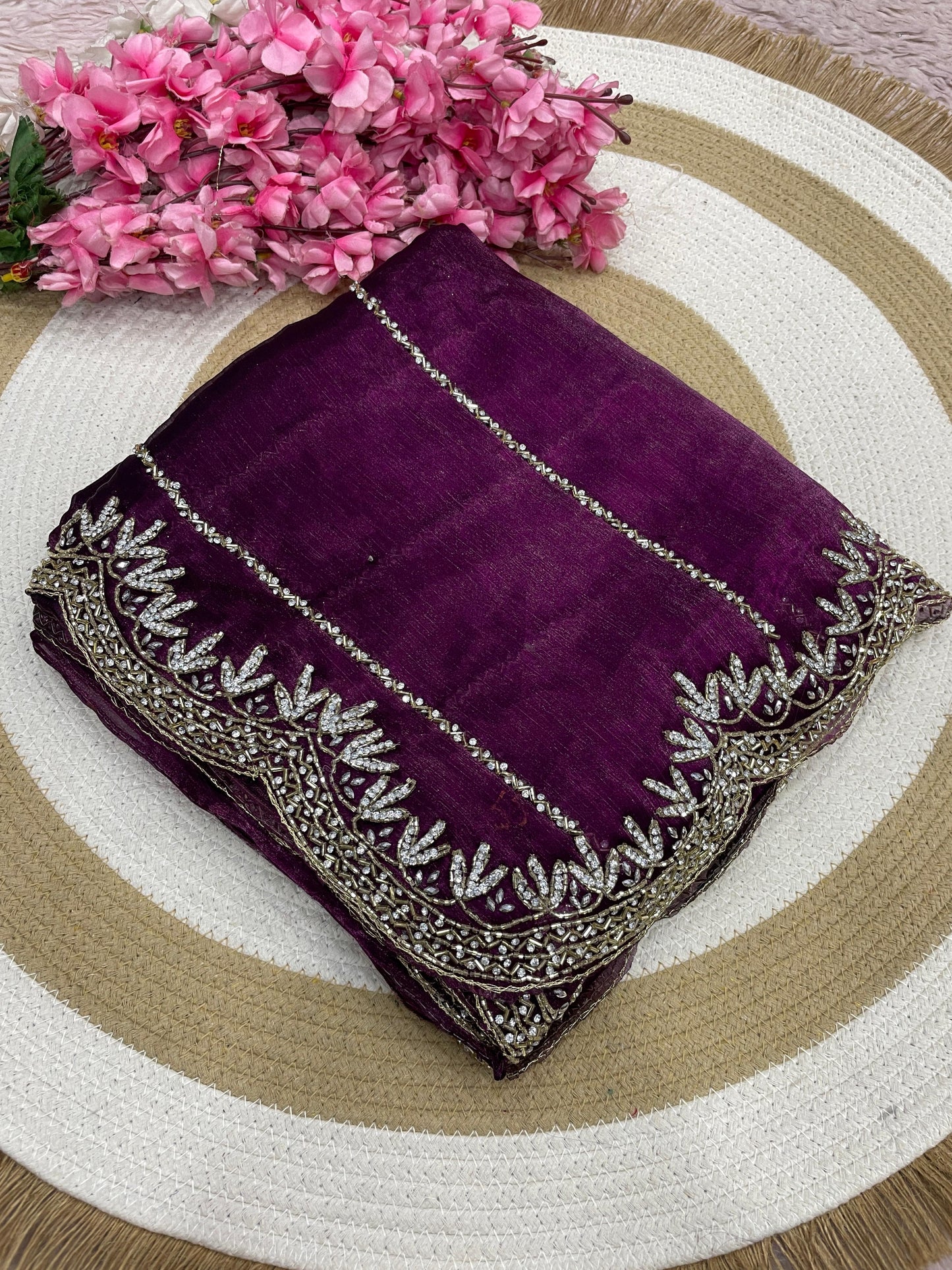 Designer Bareberry Chiffon Saree with Heavy Handcrafted Khatli Work