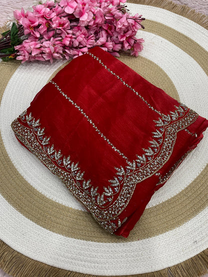 Designer Bareberry Chiffon Saree with Heavy Handcrafted Khatli Work