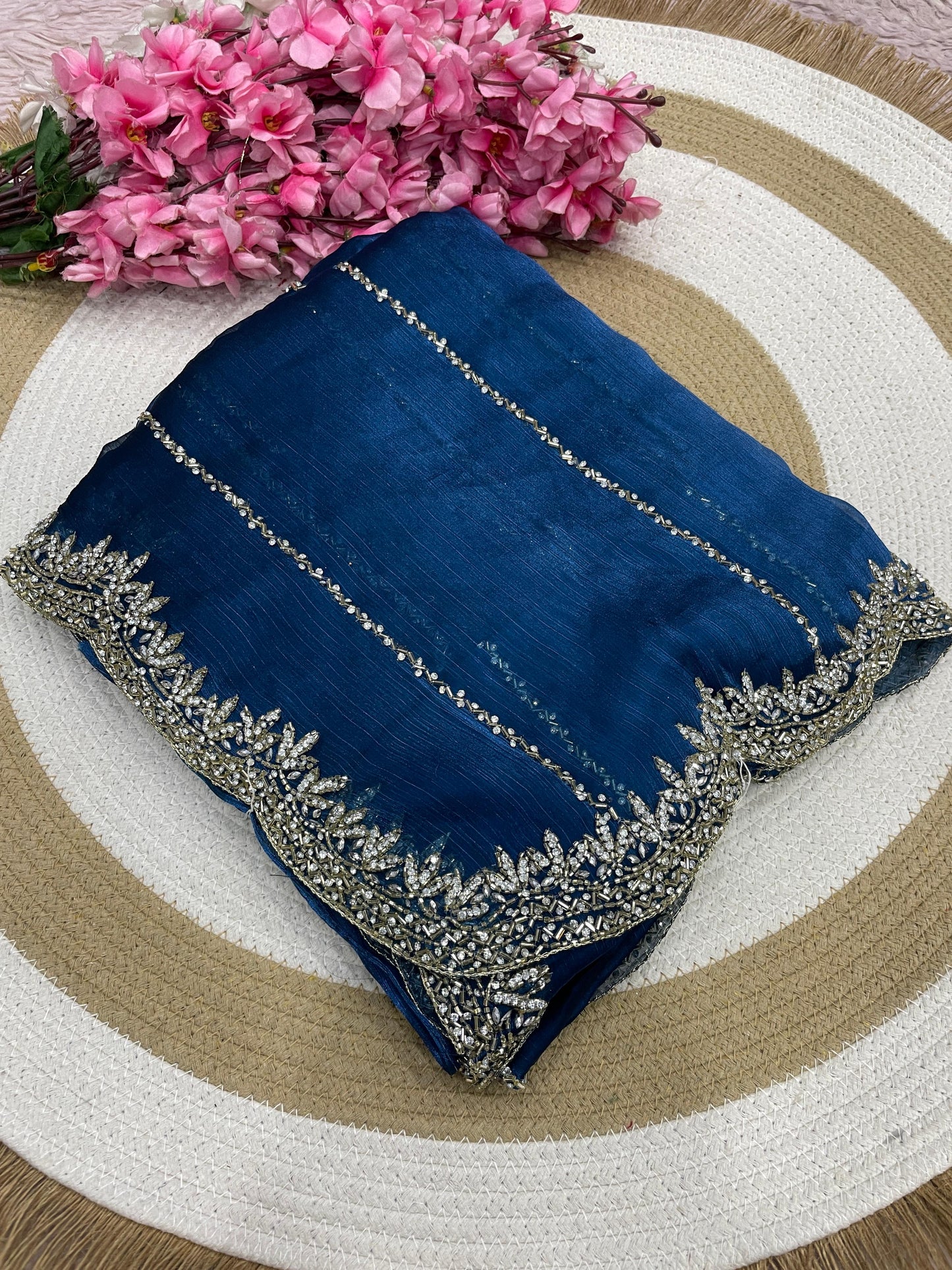 Designer Bareberry Chiffon Saree with Heavy Handcrafted Khatli Work