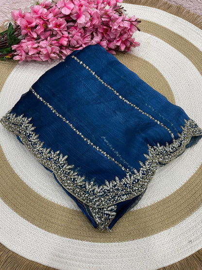 Designer Bareberry Chiffon Saree with Heavy Handcrafted Khatli Work
