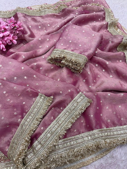 Premium NC Moss Butti Saree with Elegant Lace Border