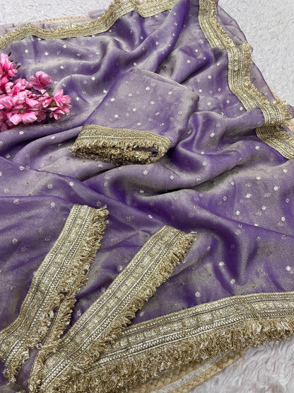 Premium NC Moss Butti Saree with Elegant Lace Border