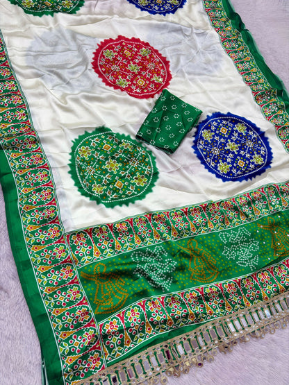 Premium Japan Satin Saree with Original Mirror Work