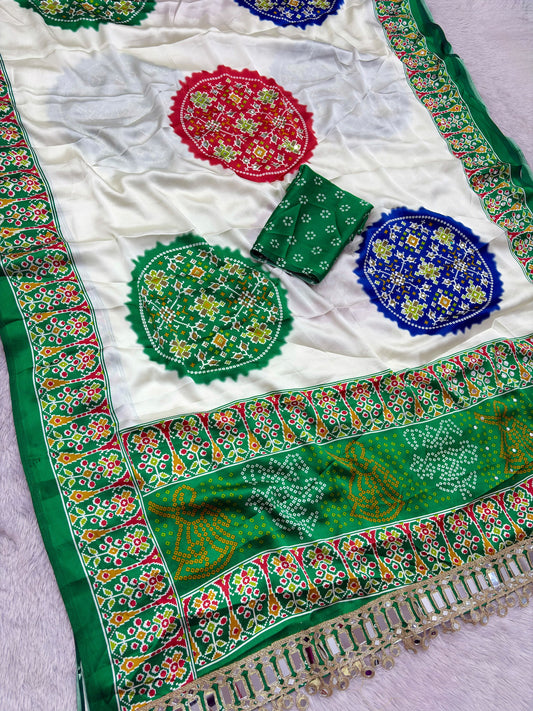Premium Japan Satin Saree with Original Mirror Work