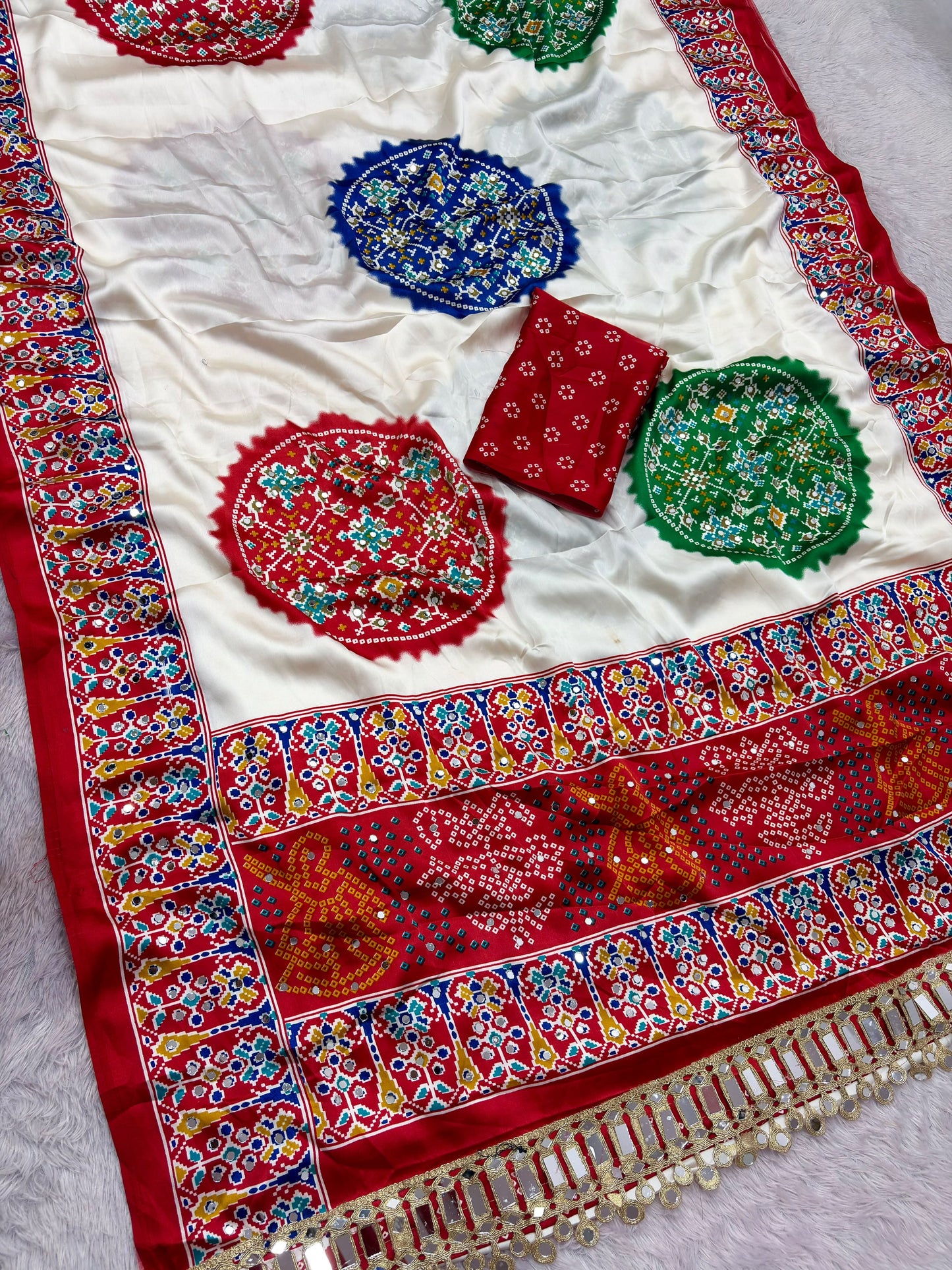 Premium Japan Satin Saree with Original Mirror Work