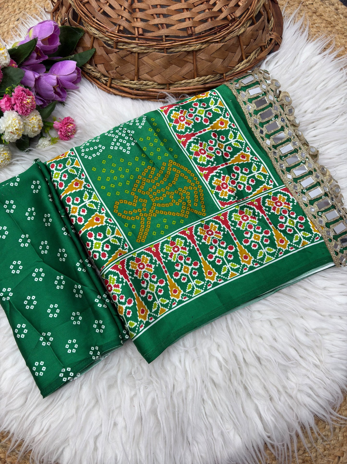 Premium Japan Satin Saree with Original Mirror Work