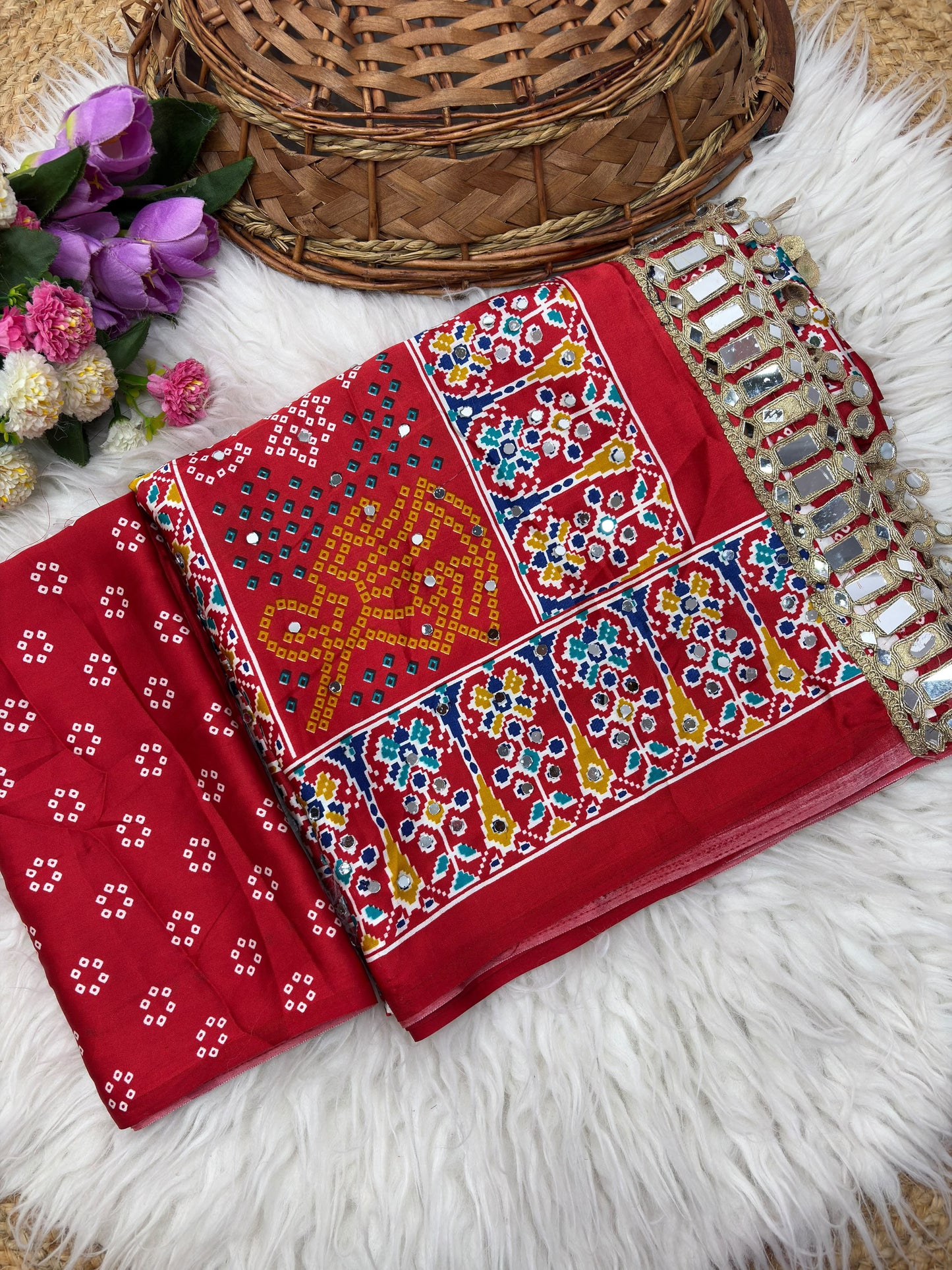 Premium Japan Satin Saree with Original Mirror Work