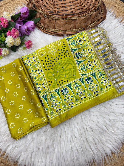 Premium Japan Satin Saree with Original Mirror Work
