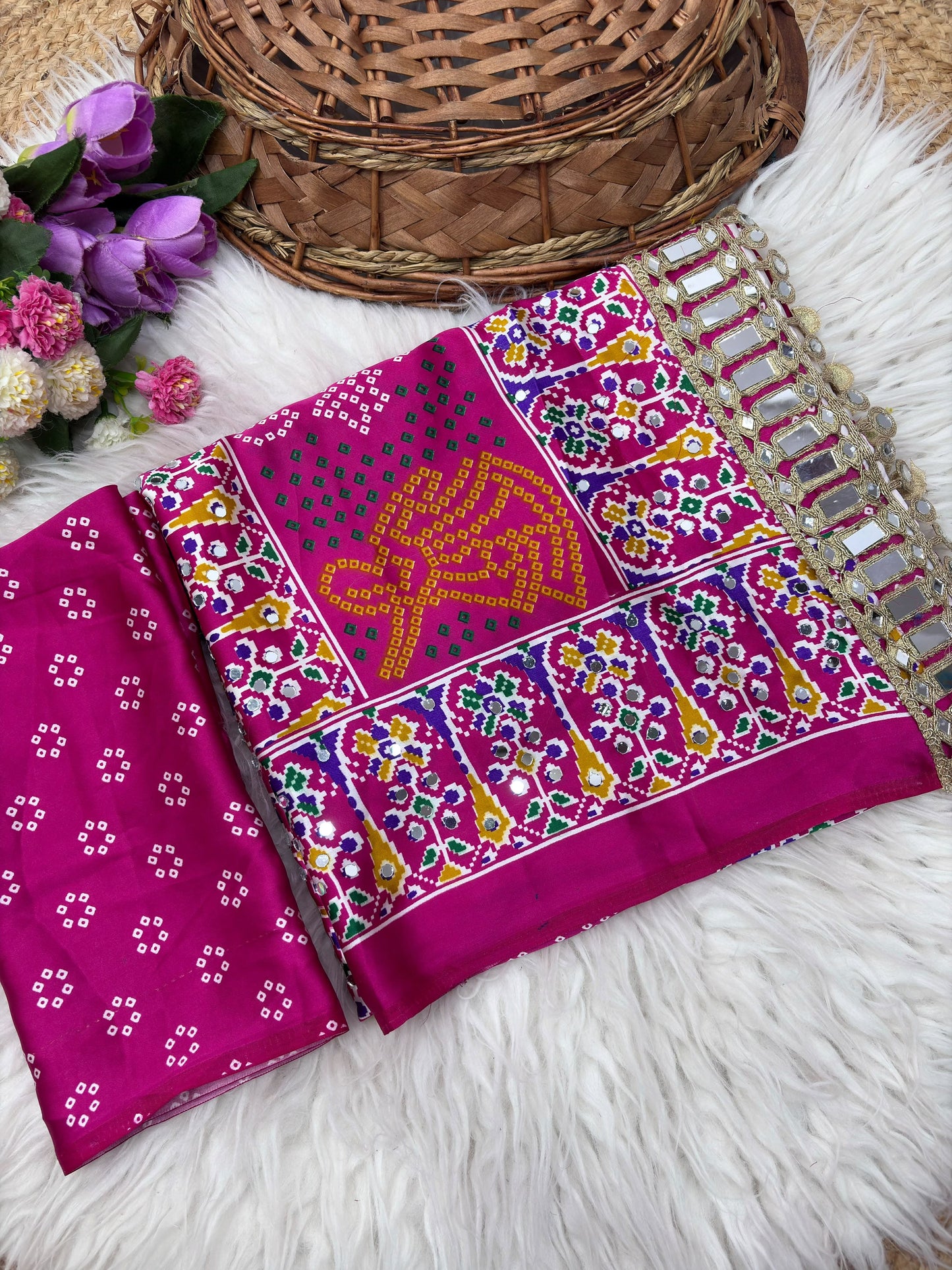 Premium Japan Satin Saree with Original Mirror Work