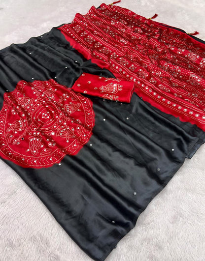 Premium Japan Satin Saree with Original Mirror Work & Beautiful Latkan