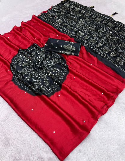 Premium Japan Satin Saree with Original Mirror Work & Beautiful Latkan