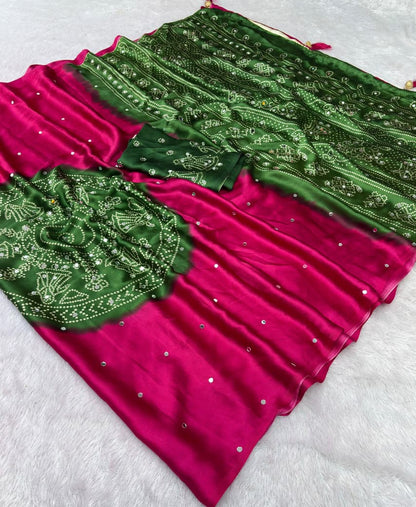 Premium Japan Satin Saree with Original Mirror Work & Beautiful Latkan