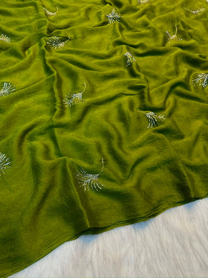 Feather Crush Full Sequence Embroidery Saree