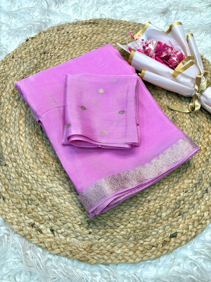Solid Pastel Tone Lightweight Soft Silk Saree with Subtle Zari Border