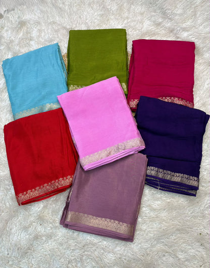 Solid Pastel Tone Lightweight Soft Silk Saree with Subtle Zari Border