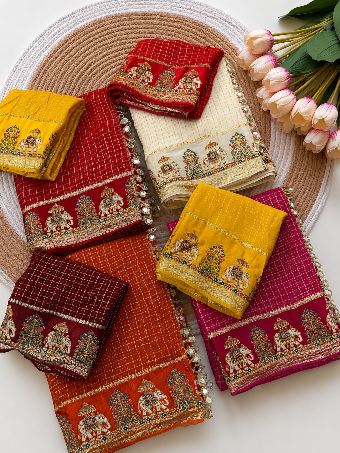 Designer Viscose Saree with Multicolour Thread & Mirror Work