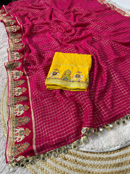 Designer Viscose Saree with Multicolour Thread & Mirror Work