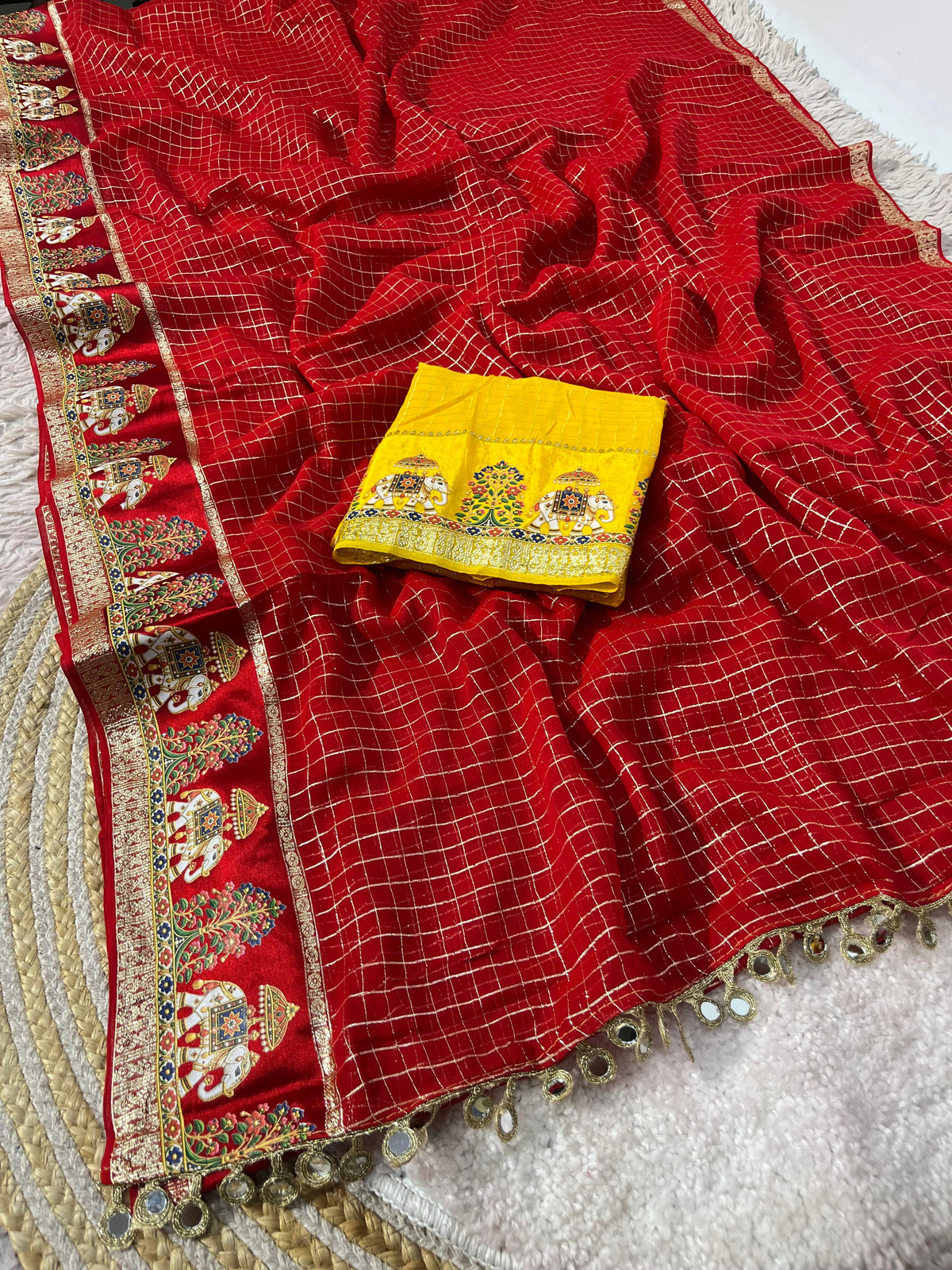 Designer Viscose Saree with Multicolour Thread & Mirror Work