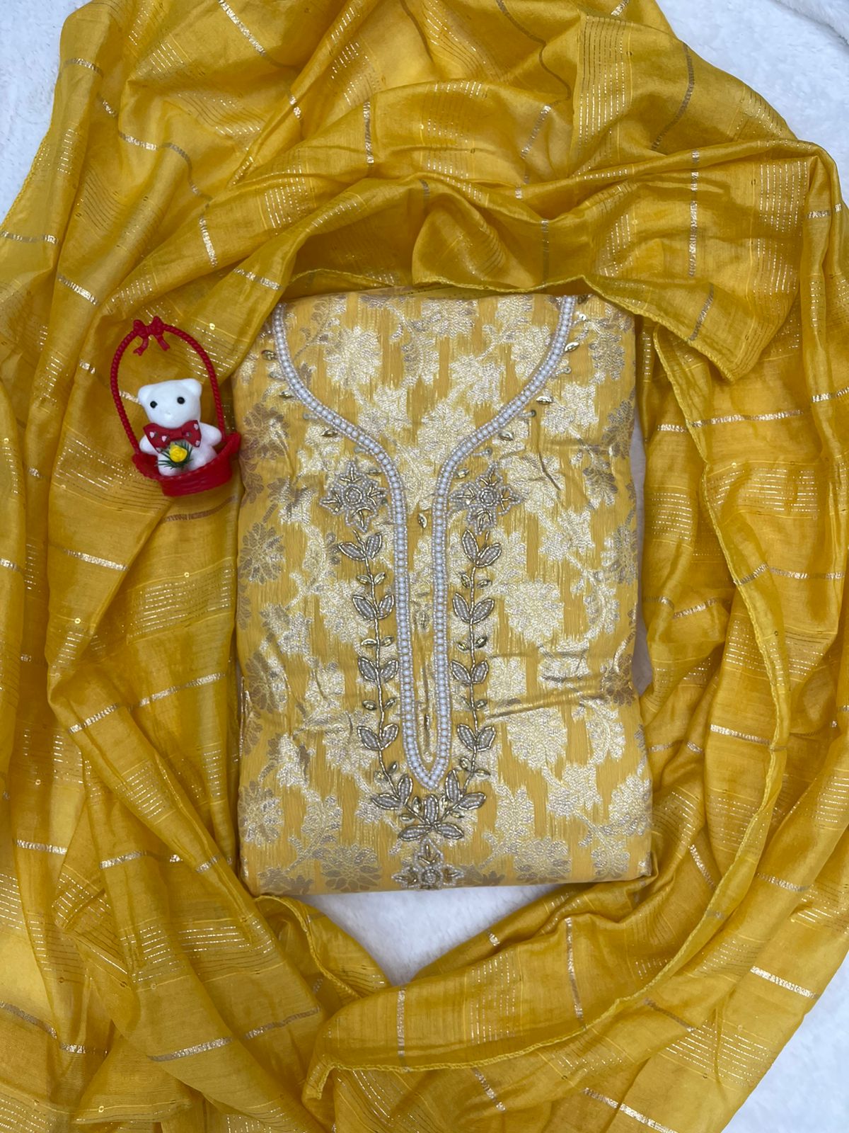 TOP CHANDERI JACQARD ORAGNGA DUPPATA INNER BOTTAM CRAP