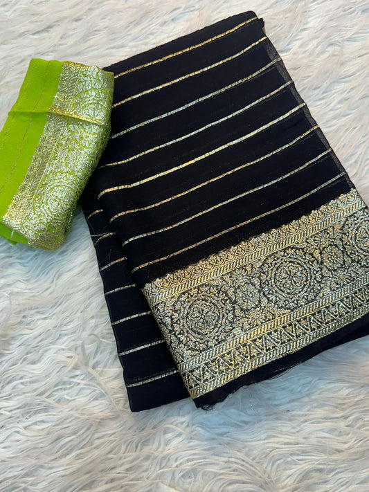 Georgette Saree With Running Contrast Blouse