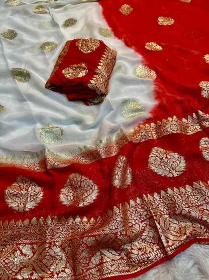 Viscose Georgette Saree With banarashi Contrast Blouse !