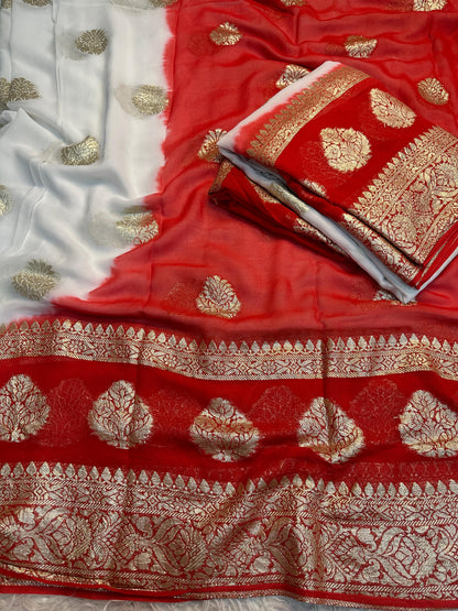 Viscose Georgette Saree With banarashi Contrast Blouse !