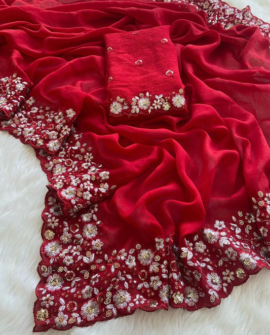 Crush Silk Saree With Fancy Sequince Embroderiy Work & Fancy Blouse