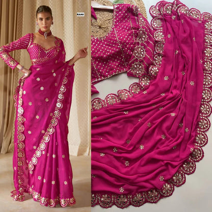 Heavy Border n Real Mirror Work Fancy Designer Saree