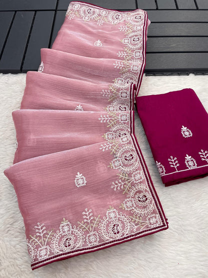Pure soft Jimmy Choo chiffon silk Saree