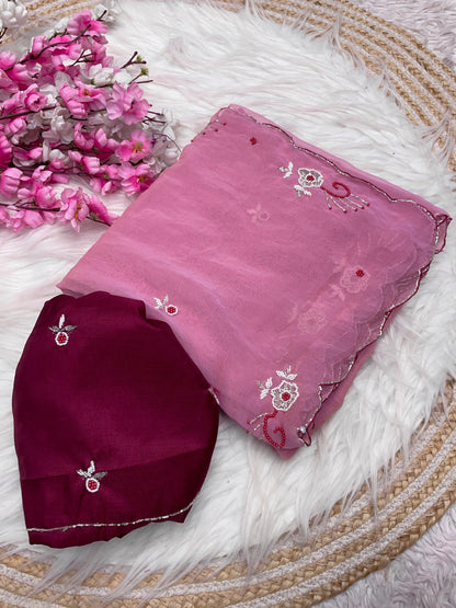 Beautiful khatli cut Dena Handwork Saree