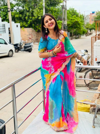 Pure Chiffon Multi Shibori Print Saree