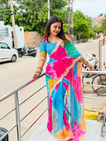 Pure Chiffon Multi Shibori Print Saree