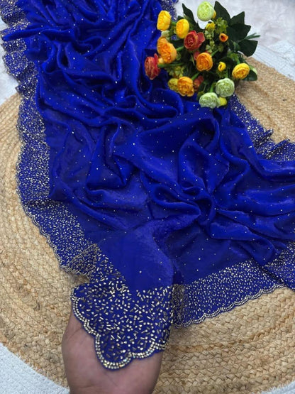 Fendi Space Silk Saree with All-Over Jarkan Work