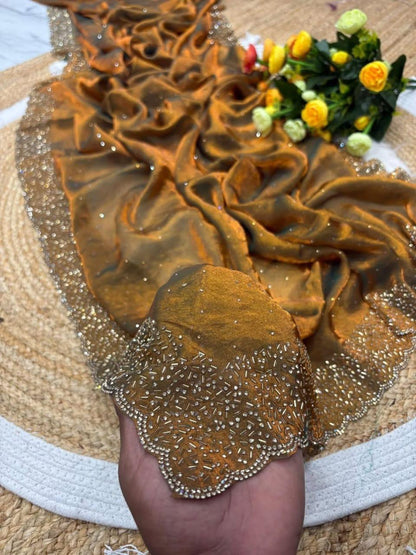 Fendi Space Silk Saree with All-Over Jarkan Work