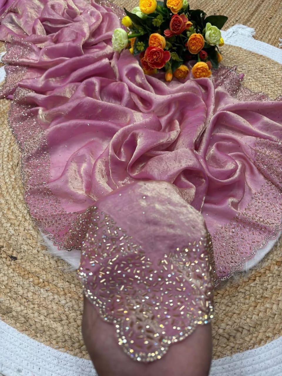 Fendi Space Silk Saree with All-Over Jarkan Work