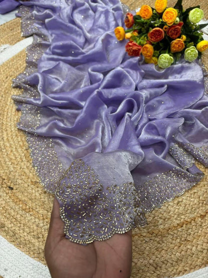 Fendi Space Silk Saree with All-Over Jarkan Work