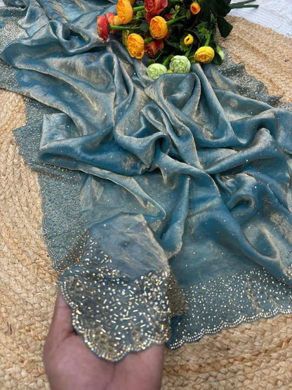 Fendi Space Silk Saree with All-Over Jarkan Work