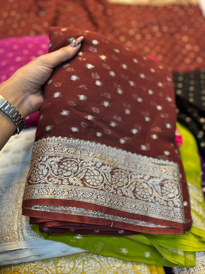 Latest Function wear Viscose Georgette Jacquard Weaving Work Fancy Designer Saree