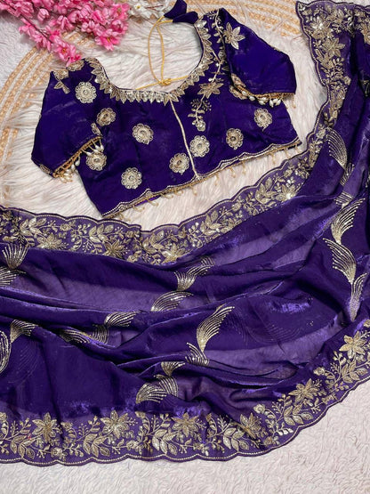 C -Pallu 3mm multi sequence  Embroidery Work Saree