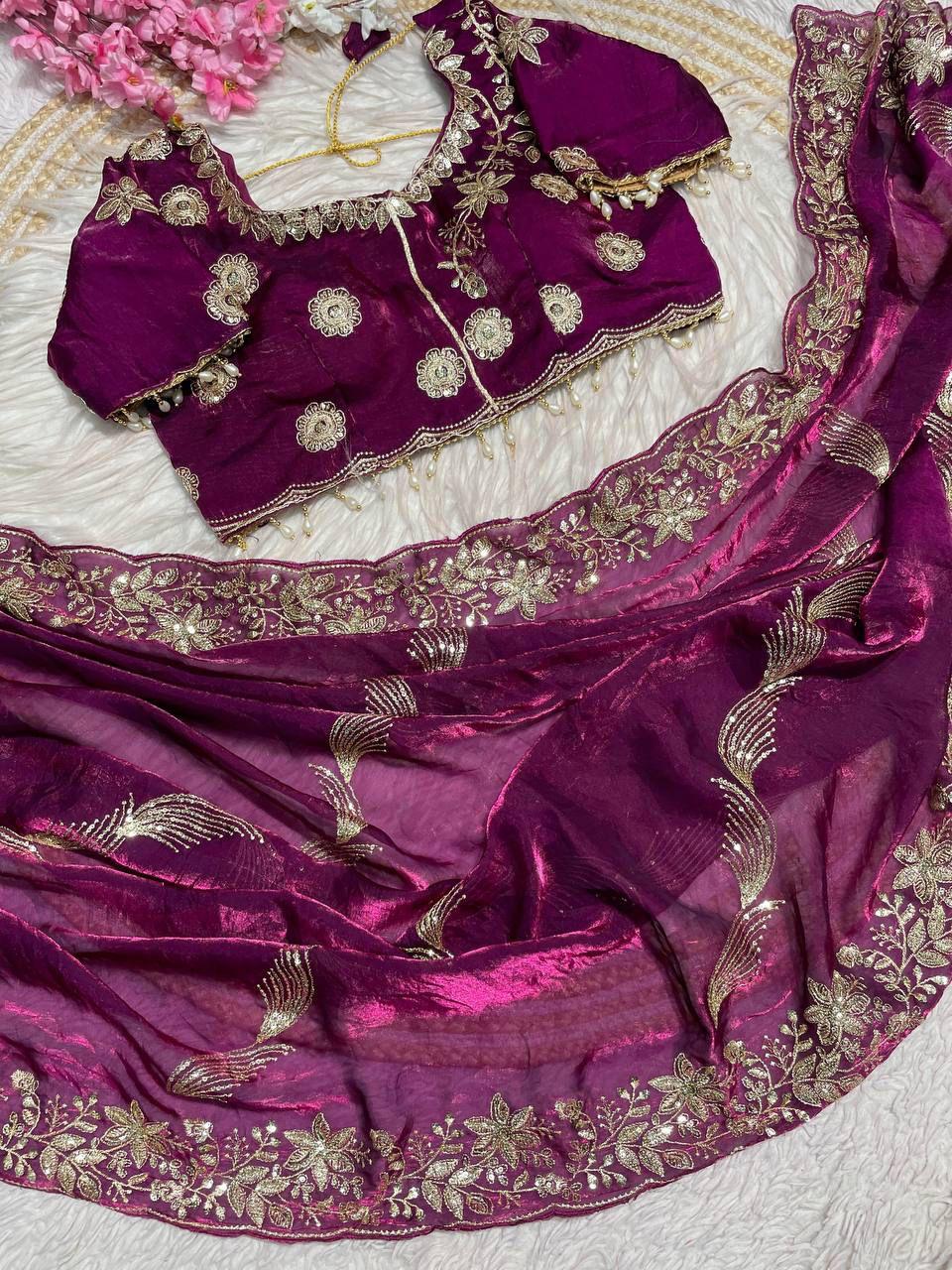 C -Pallu 3mm multi sequence  Embroidery Work Saree