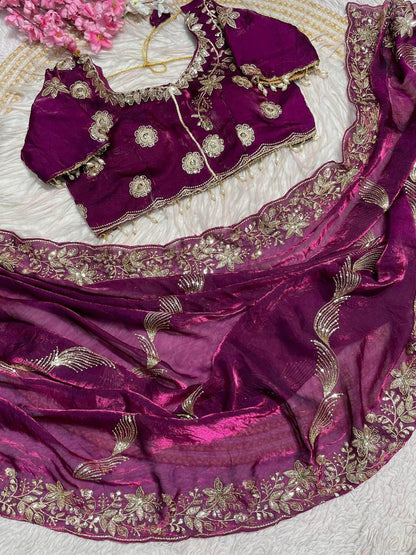 C -Pallu 3mm multi sequence  Embroidery Work Saree