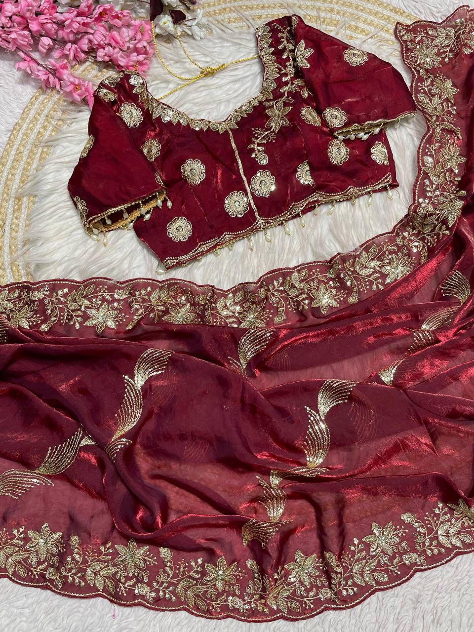C -Pallu 3mm multi sequence  Embroidery Work Saree
