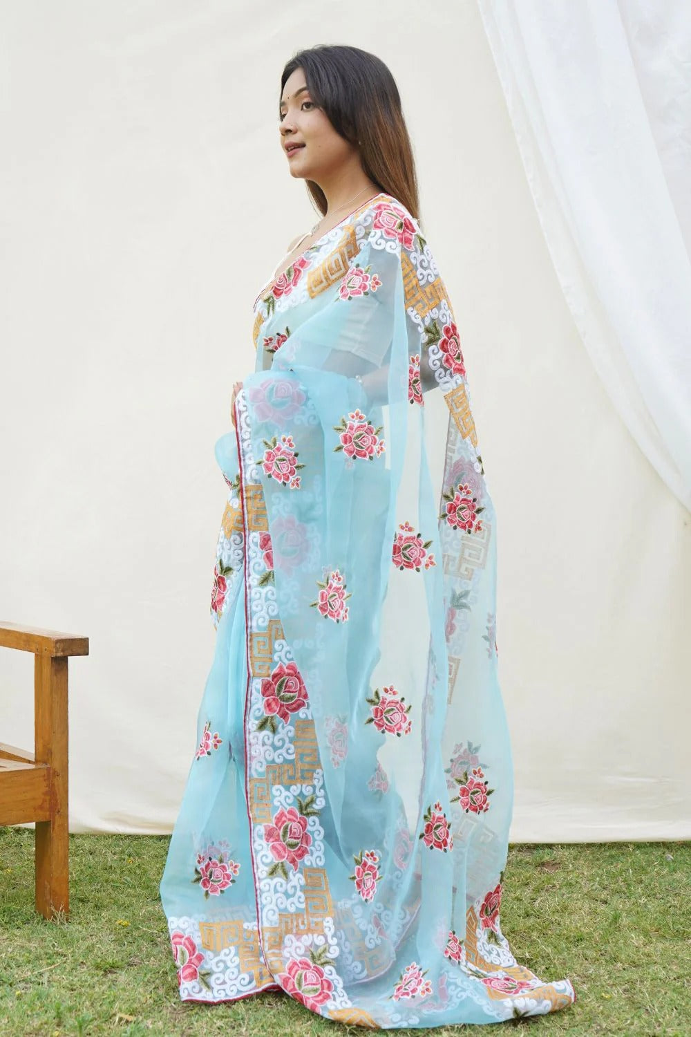 Premium Refined Organza Silk Saree with Viscose Thread Embroidery & Raw Silk Blouse