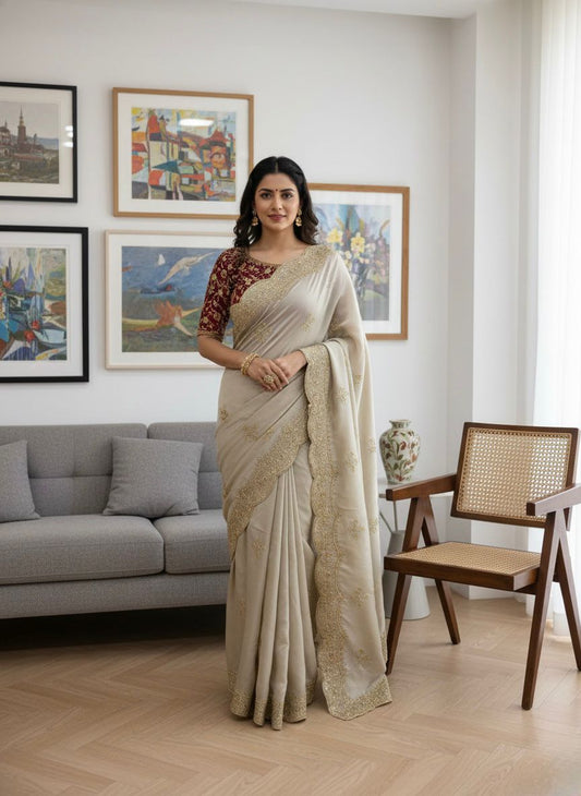 Premium Rangoli Silk Saree with Zari & Sequins Embroidery