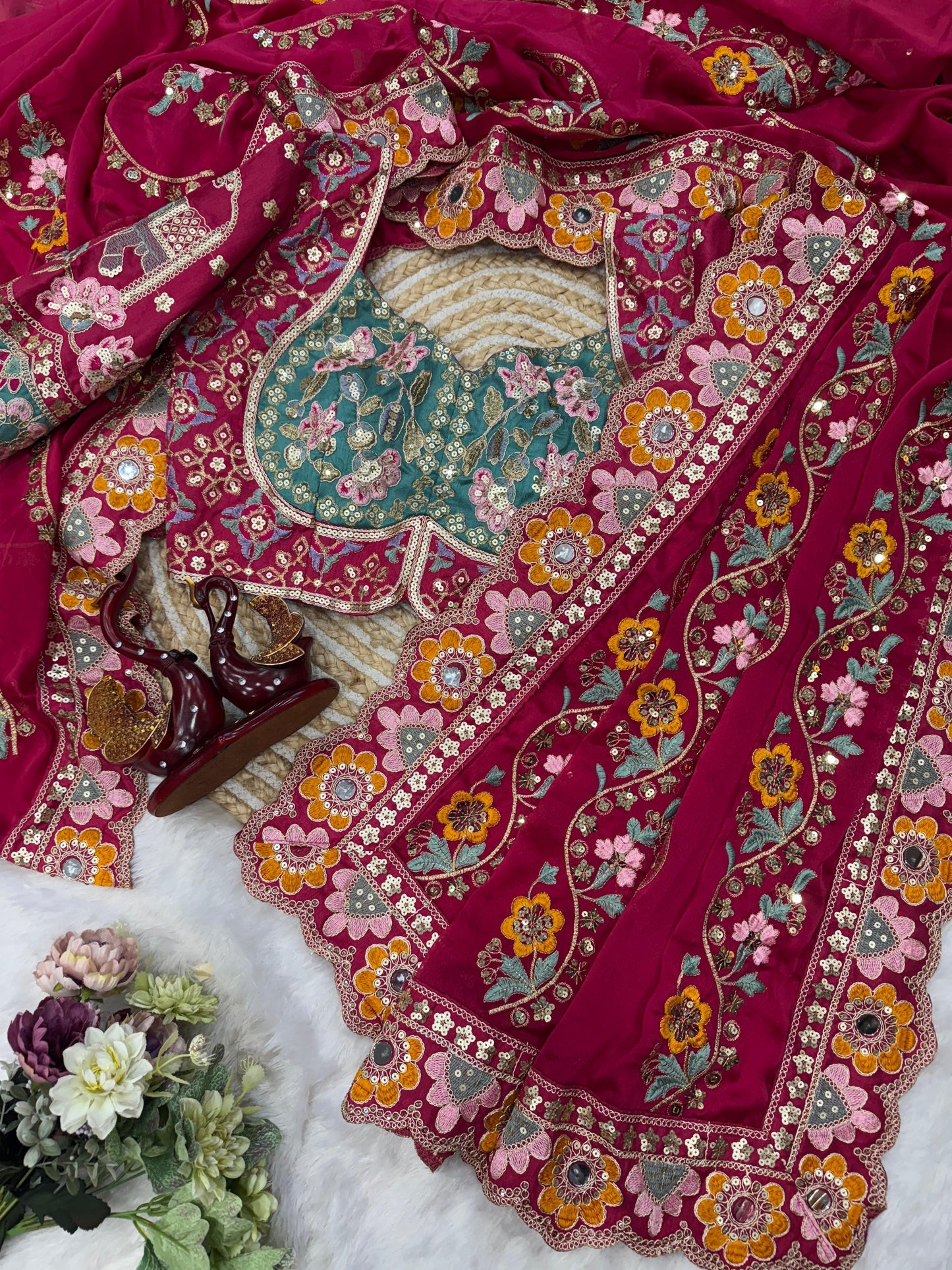Premium Soft Rangoli Silk Saree with Sequins, Dori & Real Mirror Work