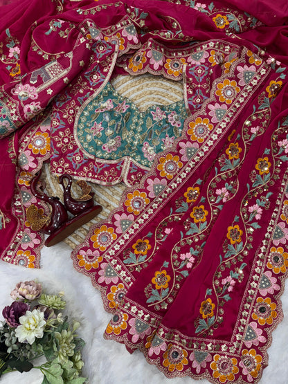 Premium Soft Rangoli Silk Saree with Sequins, Dori & Real Mirror Work