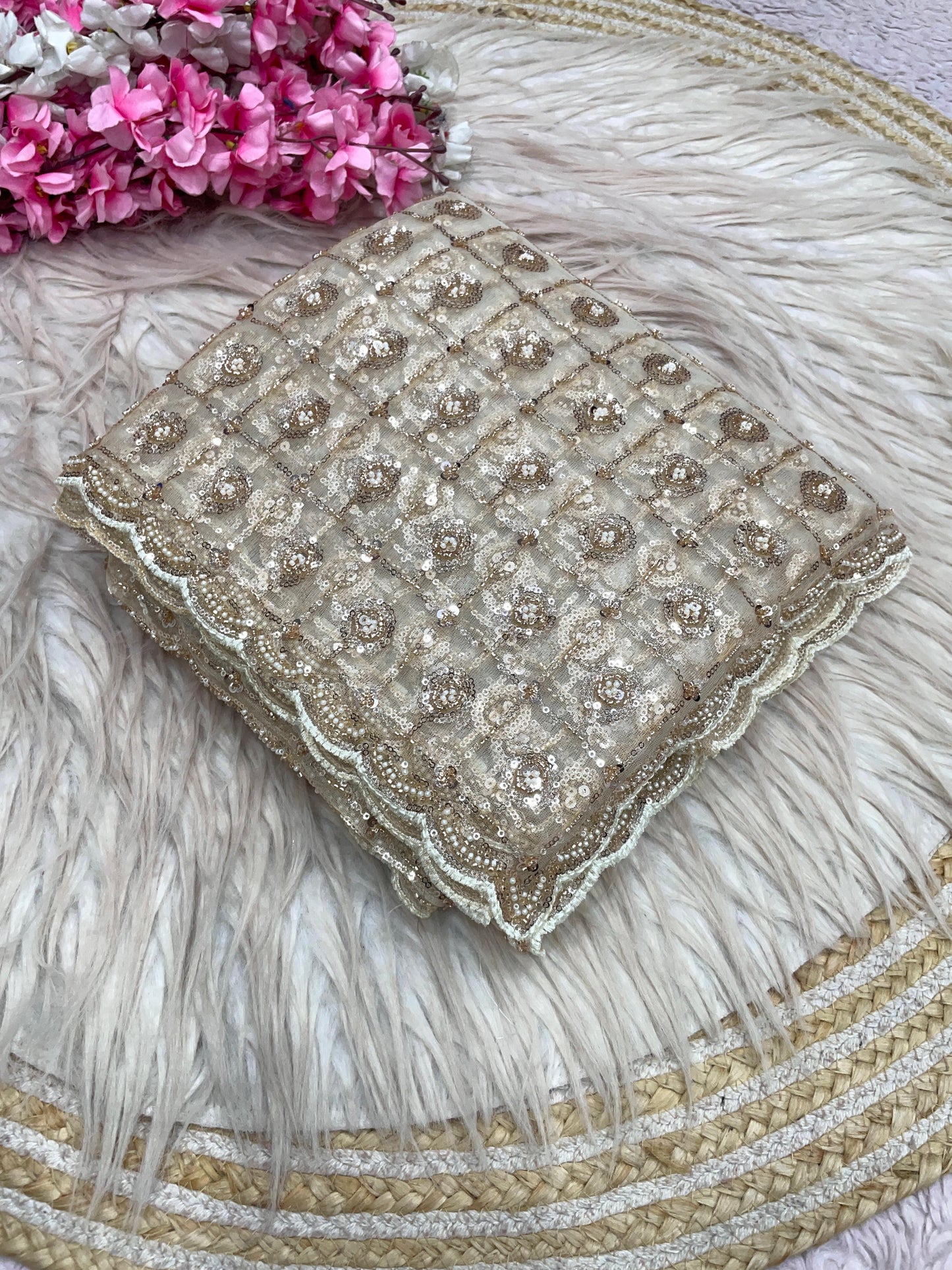 Premium Butterfly Net Saree with Sequins Brits C-Pallu Work